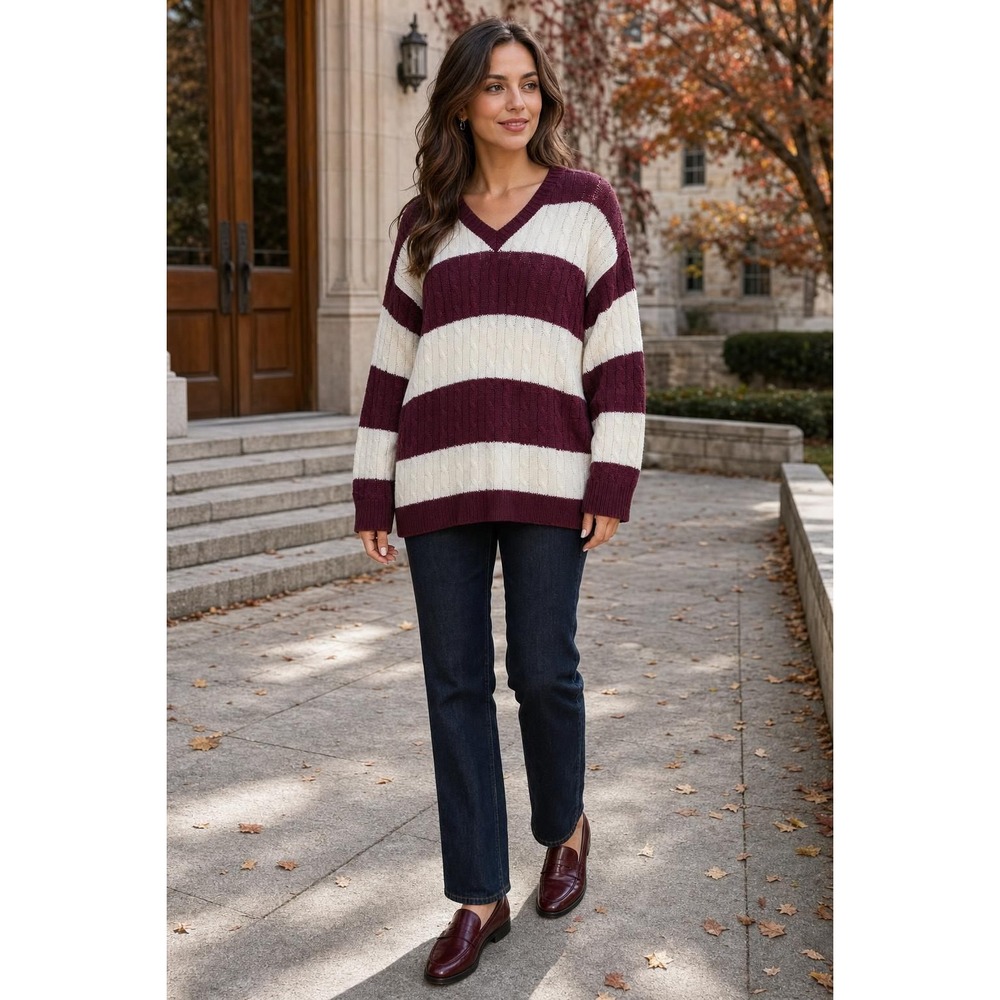 Love Change Sweater Women's XL Oversized Cable Knit Striped Preppy Academia